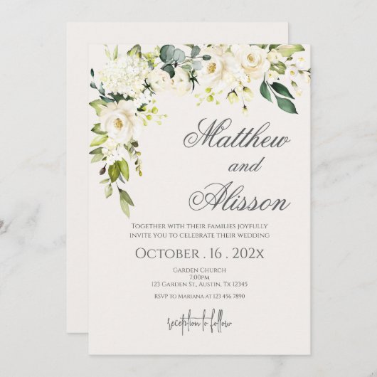 Boho Floral Wedding Invitation (Devant / Derrière)