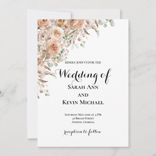 Boho Floral Wedding Invitation Kaart (Voorkant)