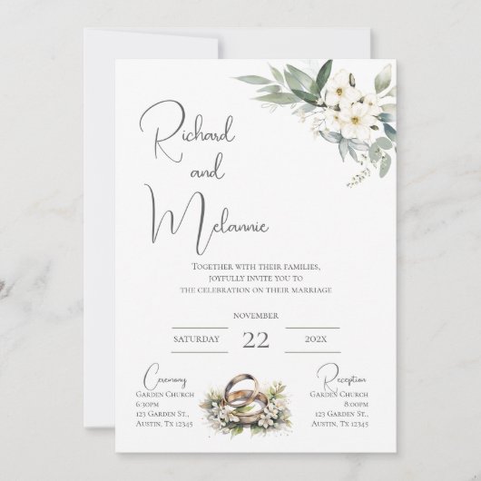 Boho Floral Wedding Invitation Kaart (Voorkant)