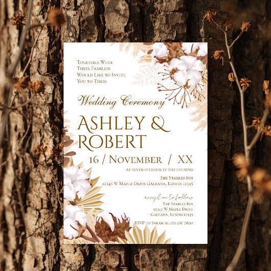 Boho Floral Wedding Invitation Kaart