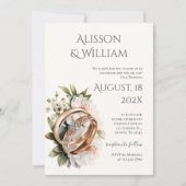 Boho floral wedding invitation with rings (Devant)