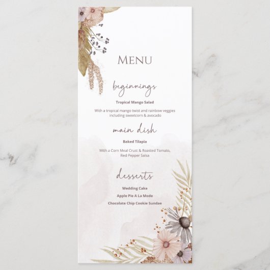 Boho Floral Wedding Menu (Voorkant)