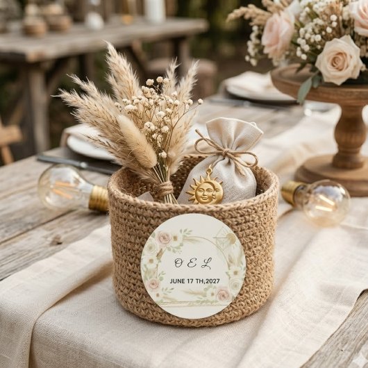 Boho Floral Wedding & Pre-Wedding Ronde Sticker