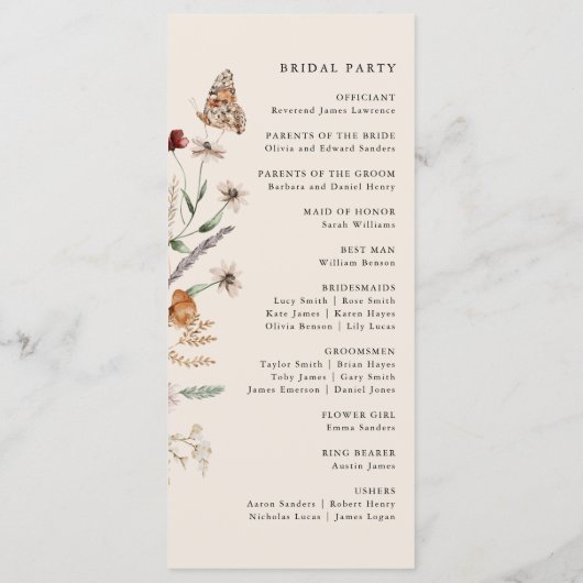 Boho Floral Wedding Programma (Achterkant)