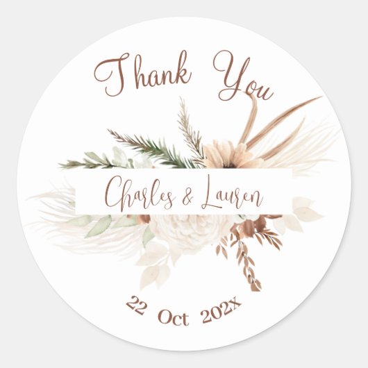 Boho Floral Wedding Ronde Sticker (Voorkant)