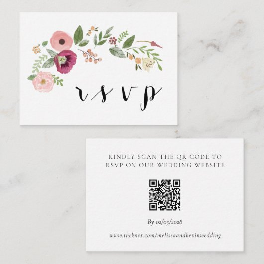 Boho Floral Wedding RSVP QR Code Carte de réponse (Devant / Derrière)
