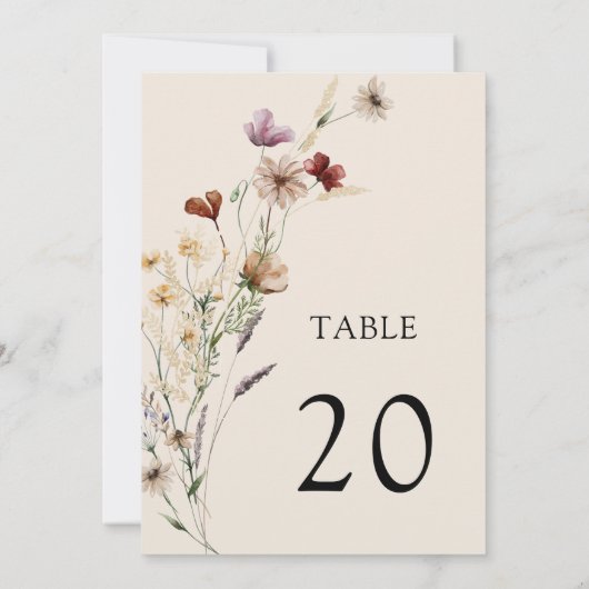 Boho Floral Wedding Table Number (Achterkant)