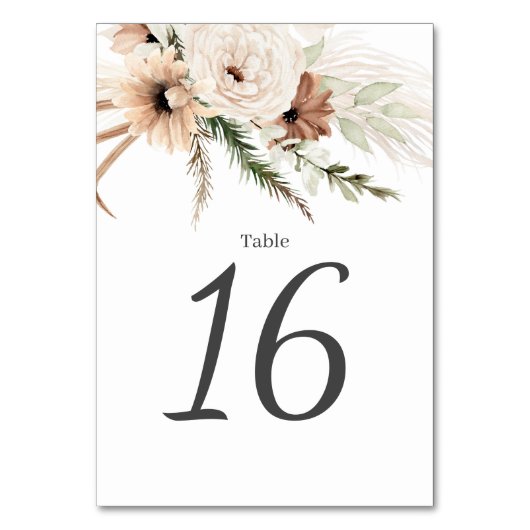 Boho Floral Wedding Table Numbers Kaart (Voorkant)