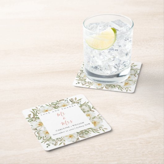 Boho Floral Wedding Vierkante Kartonnen Onderzetter (Insitu)