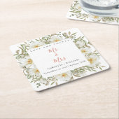 Boho Floral Wedding Vierkante Kartonnen Onderzetter (Schuin)