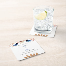 Boho Floral Wedding Vierkante Kartonnen Onderzetter