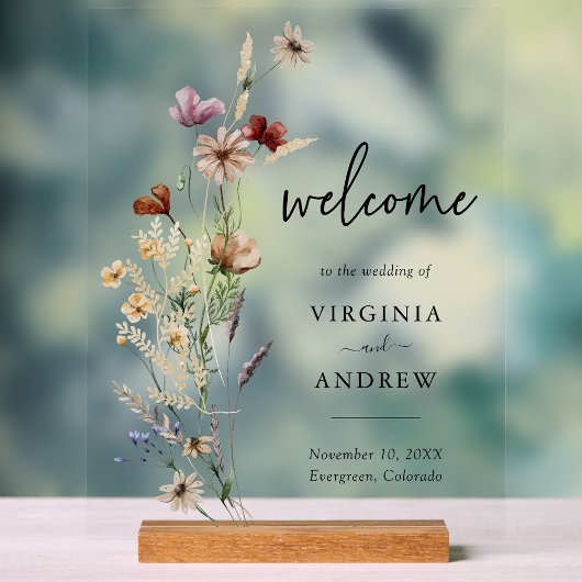 Boho Floral Welcome Wedding Acryl Bord