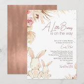 Boho Floral White Bunny Baby shower Invitation (Devant / Derrière)