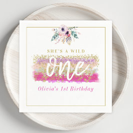 Boho Floral Wild Een Meisje's Eerste Verjaardagsfe Servet