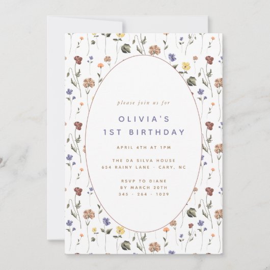 Boho Floral Wildflower Birthday | Uitnodiging (Voorkant)