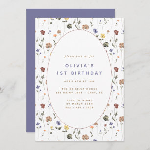 Boho Floral Wildflower Birthday   Uitnodiging