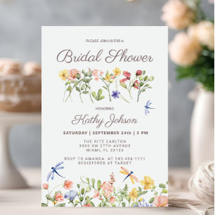 Boho Floral Wildflower Bruids Douche Uitnodiging