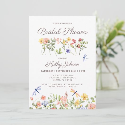 Boho Floral Wildflower Bruids Douche Uitnodiging (Staand voorkant)