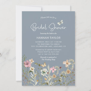 Boho Floral Wildflower Dusty Blue Vrijgezellenfees Kaart