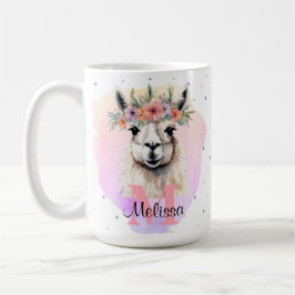 Boho Floral Wildflower Llama  Roze Dier Koffiemok
