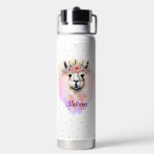 Boho Floral Wildflower Llama  Roze Dier Waterfles (Achterkant)