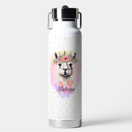 Boho Floral Wildflower Llama  Roze Dier Waterfles