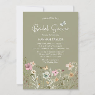 Boho Floral Wildflower Sage Green Vrijgezellenfees Kaart