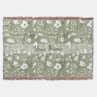 Boho Floral Wildflowers Sage Green Personalized Deken