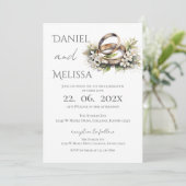 Boho Floral with ring Wedding Kaart (Staand voorkant)