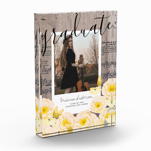 Boho Floral Wood Music Afstuderen Fotoblok (Links)