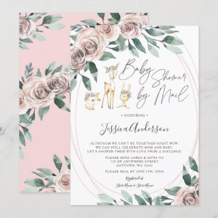 Boho Floral Woodland Animals Baby shower per post Kaart