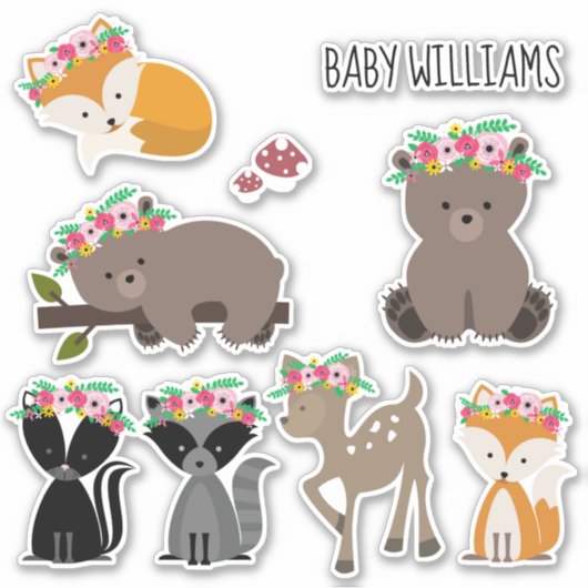 Boho Floral Woodland Animals Baby Sticker (Voorkant)