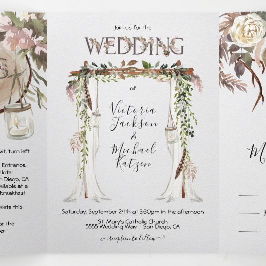 Boho Floral Woodland Mariage Tri-Fold Invitation (Intérieur au milieu)