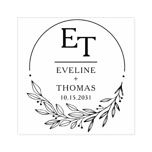 Boho floral wreater monogram aangepast bruiloft lo rubberstempel (Afrduk)