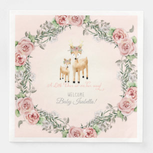 Boho Floral Wreath Deer Antler Baby Girl Shower Servetten