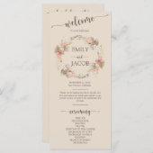Boho Floral Wreath Script Mariage Flat Programme (Devant / Derrière)
