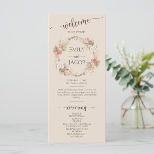 Boho Floral Wreath Script Mariage Flat Programme (Debout devant)