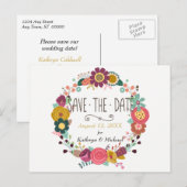 Boho Floral Wreath Wedding Save the Date Aankondigingskaart (Voorkant / Achterkant)
