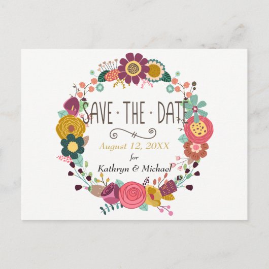 Boho Floral Wreath Wedding Save the Date Aankondigingskaart (Voorkant)