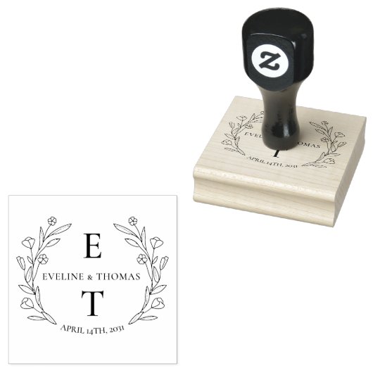 Boho floral wreatous trouwmonogram logo 	rubberstempel (Gestempeld)