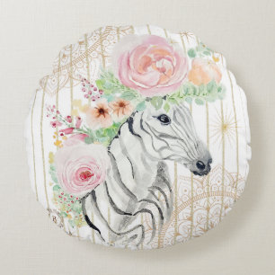 Boho Floral Zebra Coussin - Poster de animal aquar