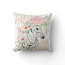 Boho Floral Zebra Pillow – Waterverf Dierenprint