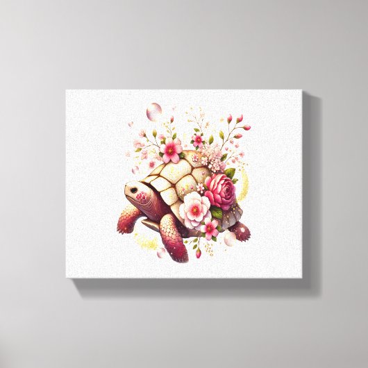 Boho Floral Zee Schildpad Roze Bloesem Canvas Afdruk (Voorkant)