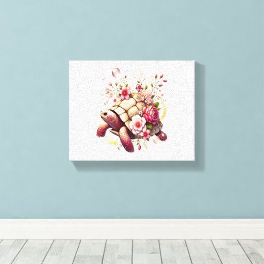 Boho Floral Zee Schildpad Roze Bloesem Canvas Afdruk (Insitu (Houten vloer))