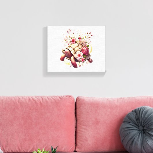 Boho Floral Zee Schildpad Roze Bloesem Canvas Afdruk (Insitu (Woonkamer))