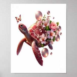 Boho Floral Zee Schildpad, Roze Bloesem Poster