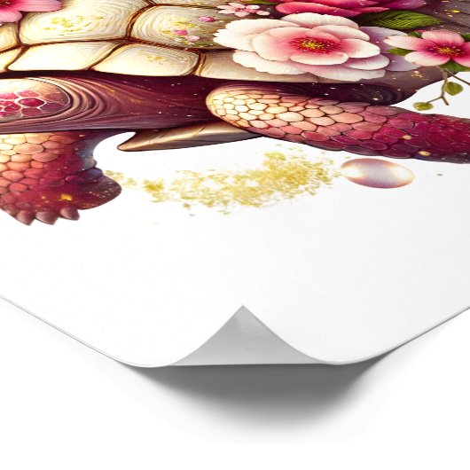 Boho Floral Zee Schildpad Roze Bloesem Poster (Hoek)