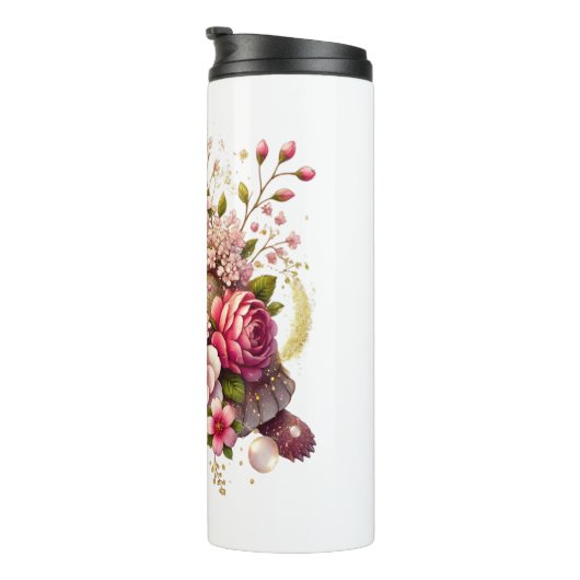 Boho Floral Zee Schildpad Roze Bloesem Thermosbeker (Geroteerd rechts)