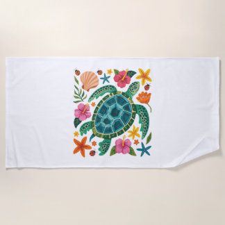 Boho Floral Zee Turtle Strandlaken