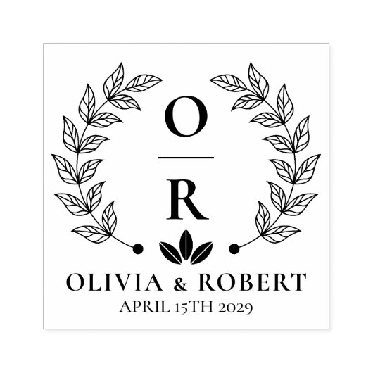 Boho florale met botanische bruiloft monogram logo 	rubberstempel (Afrduk)